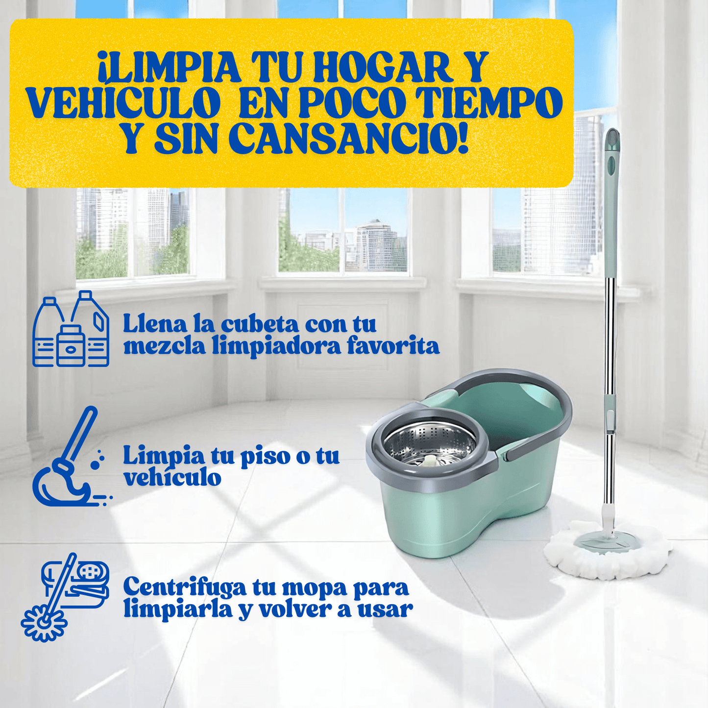 Mopa giratoria MaxClean 🧼 Limpieza profunda sin esfuerzo, en tu hogar y tu vehículo