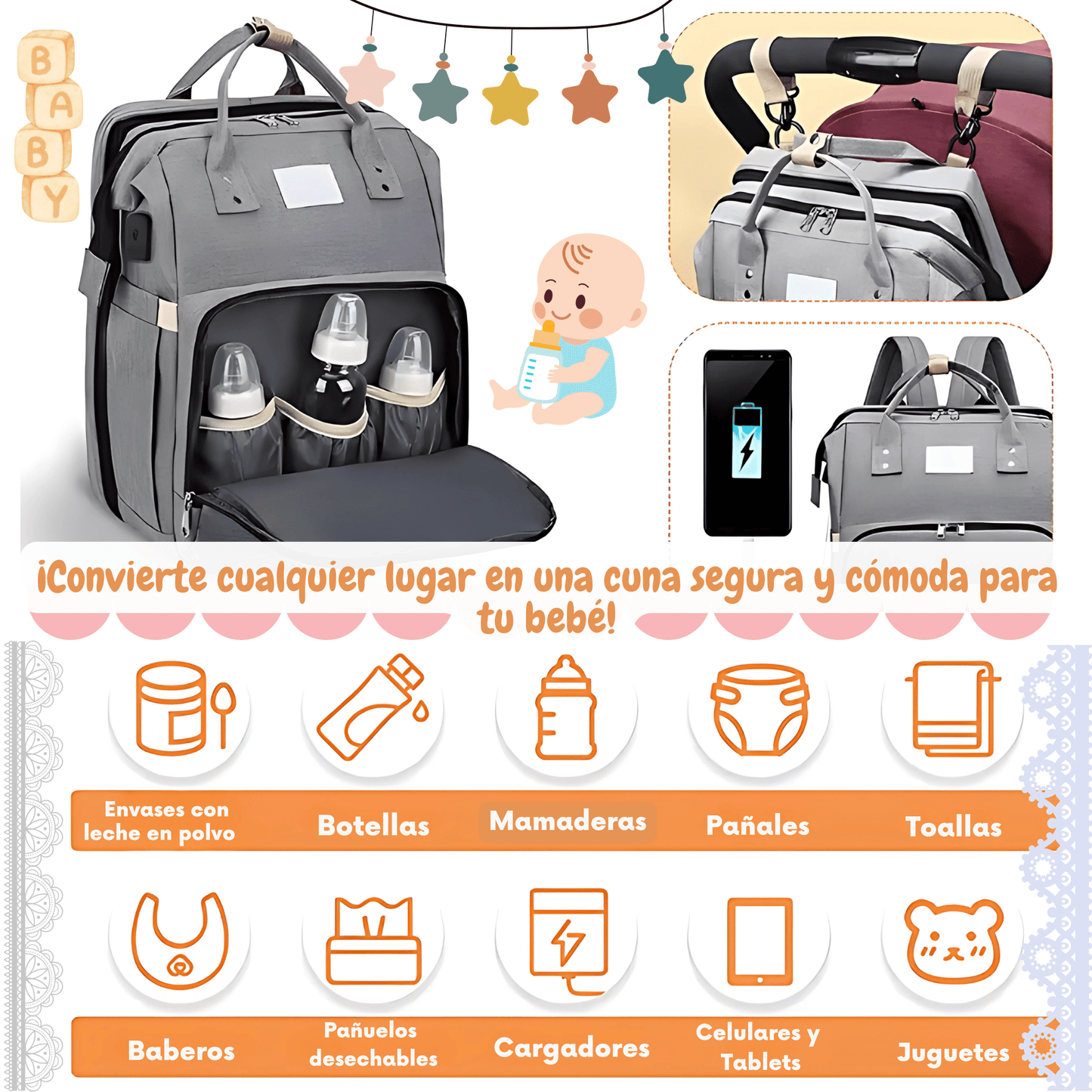 🎒Mochila, Cuna y Mudador: Simplifica la rutina de salir con tu bebé✨[ENVÍO GRATIS] [PAGA AL RECIBIR]