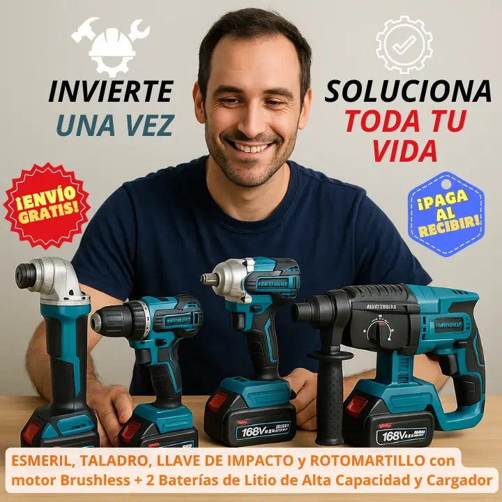 PowerMaster4X™:Taladro, Esmeril, M Impacto y Rotomartillo + 2 baterias