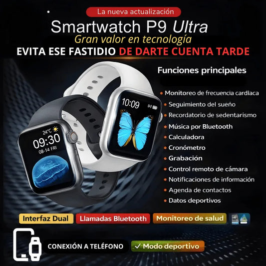 Smartwatch P9 Ultra 2 – Control real para tu día + Audífonos Bluetooth GRATIS