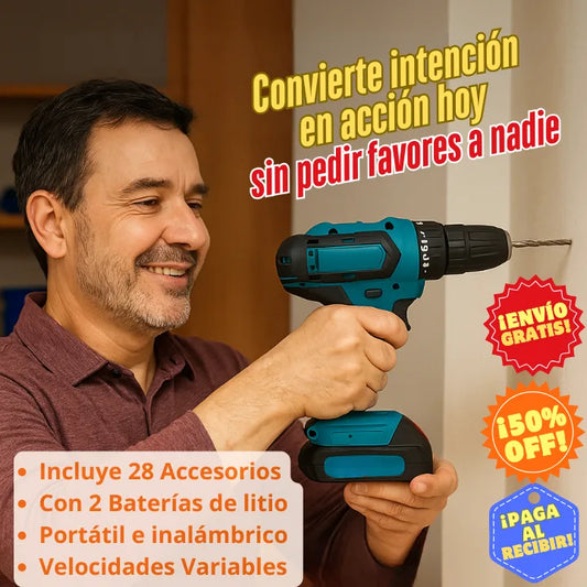 Taladro Portátil TorqueMaster + 2baterias y 28 Accesorios