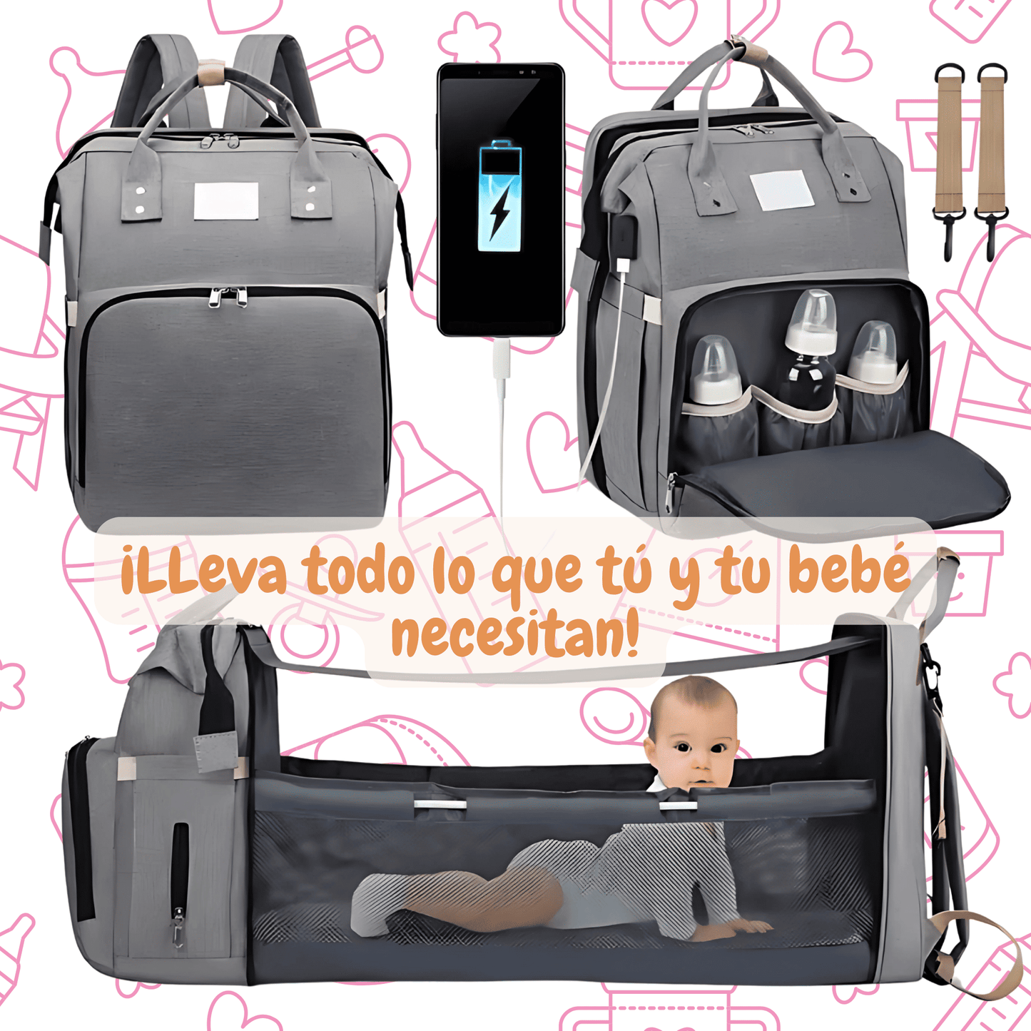 🎒Mochila, Cuna y Mudador: Simplifica la rutina de salir con tu bebé✨[ENVÍO GRATIS] [PAGA AL RECIBIR]