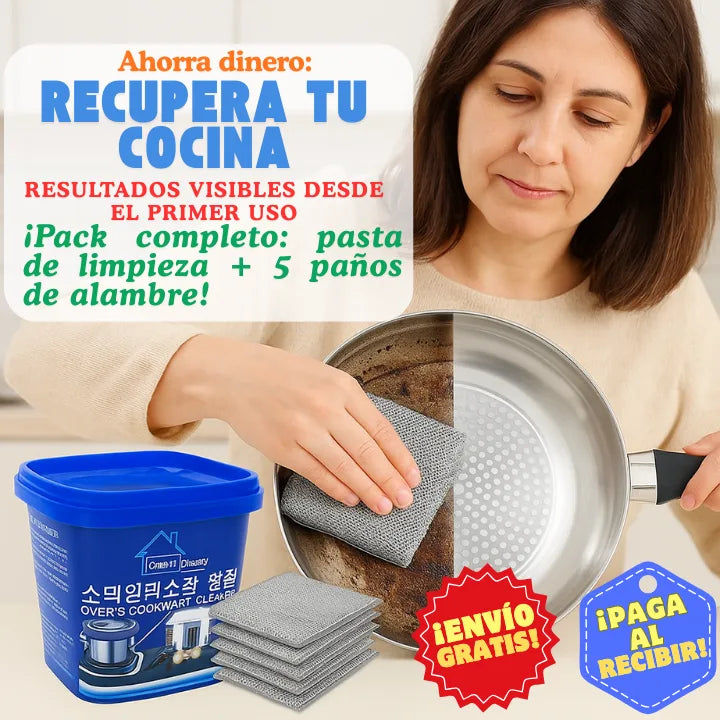 1Kg Pasta limpiadora de quemado, grasas y óxido + 5 paños metálicos
